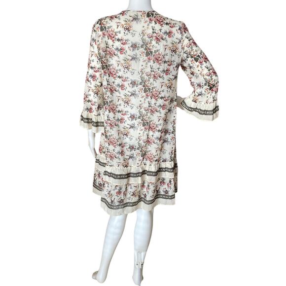 Max Studio Cotton Bell Sleeve Ruffle Hem Floral Dress Size Small Modest Cottage - Picture 3 of 8